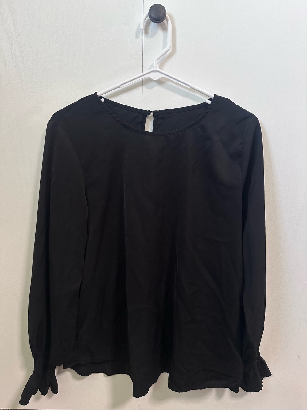 Black Long-Sleeve Women's Blouse with Keyhole Back